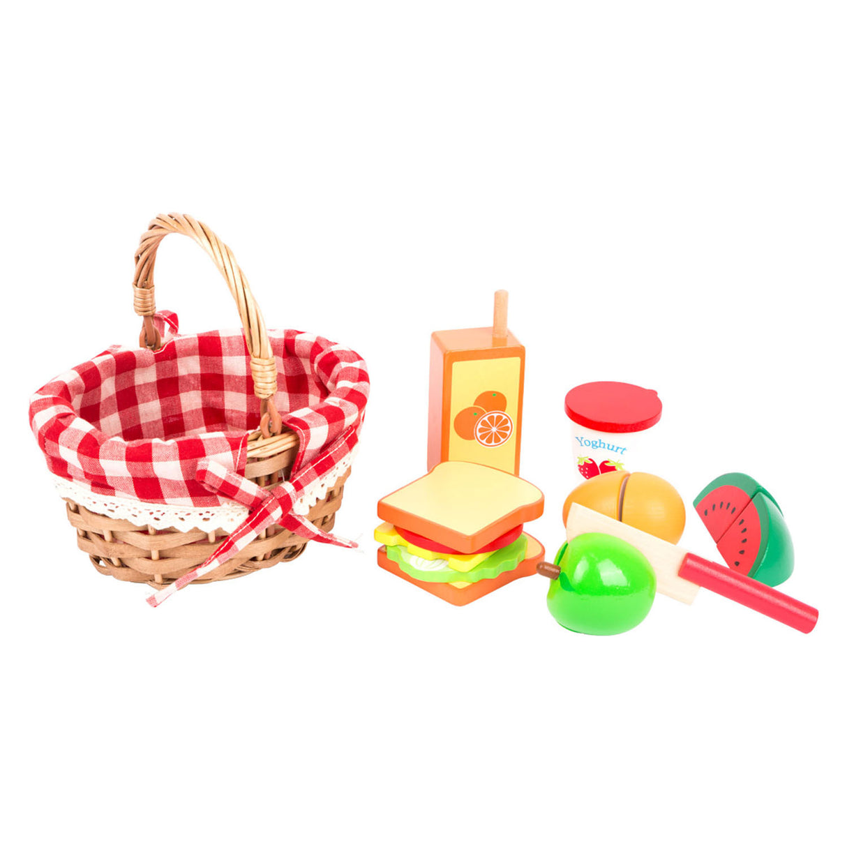 Canasta de picnic de pie pequeño con corte de madera