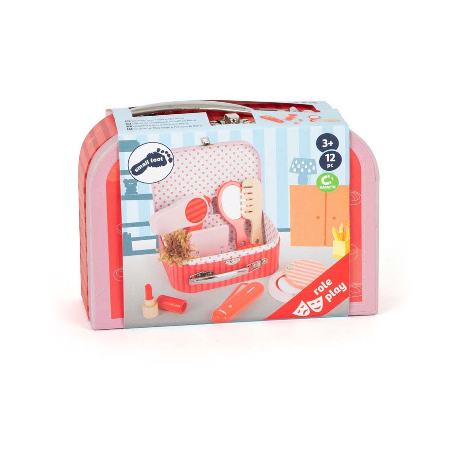 Trucco retrò in legno piccolo in legno in valigia