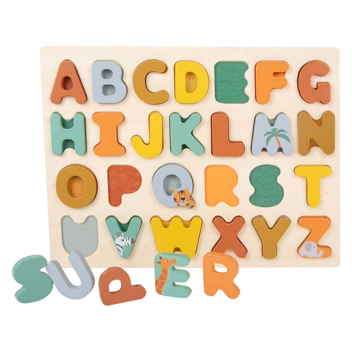 Malá nožní dřevěná abeceda puzzle safari