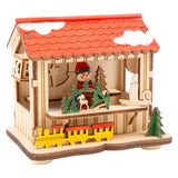 Small foot wooden decoration Christmas market with lights, set of 3