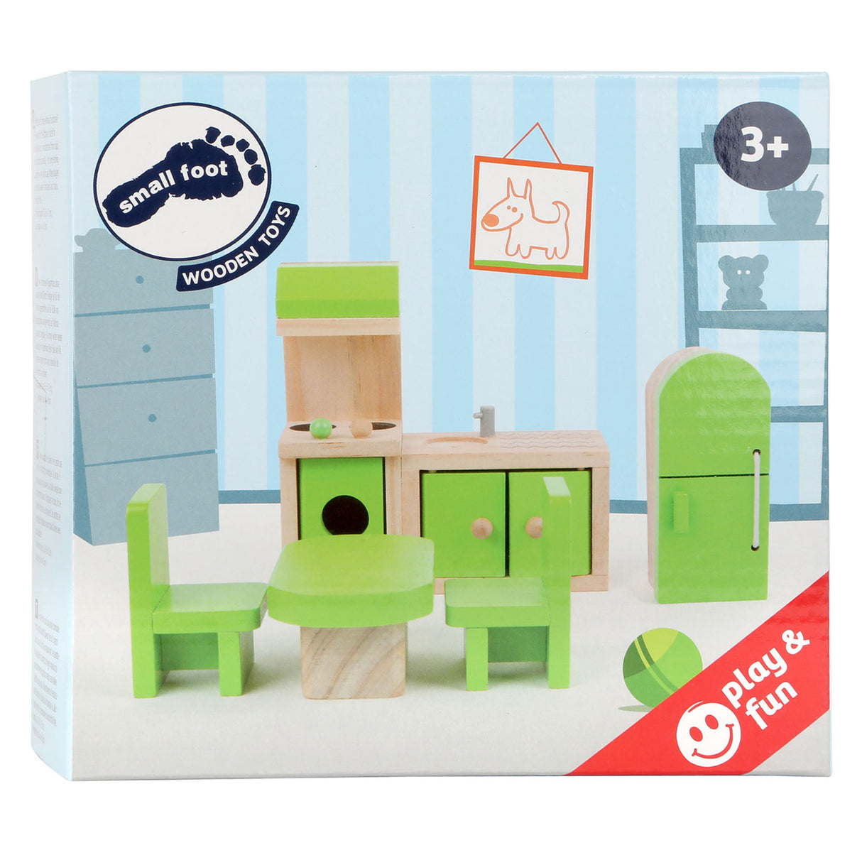 Small foot wooden dollhouse furniture kitchen, 5dlg.
