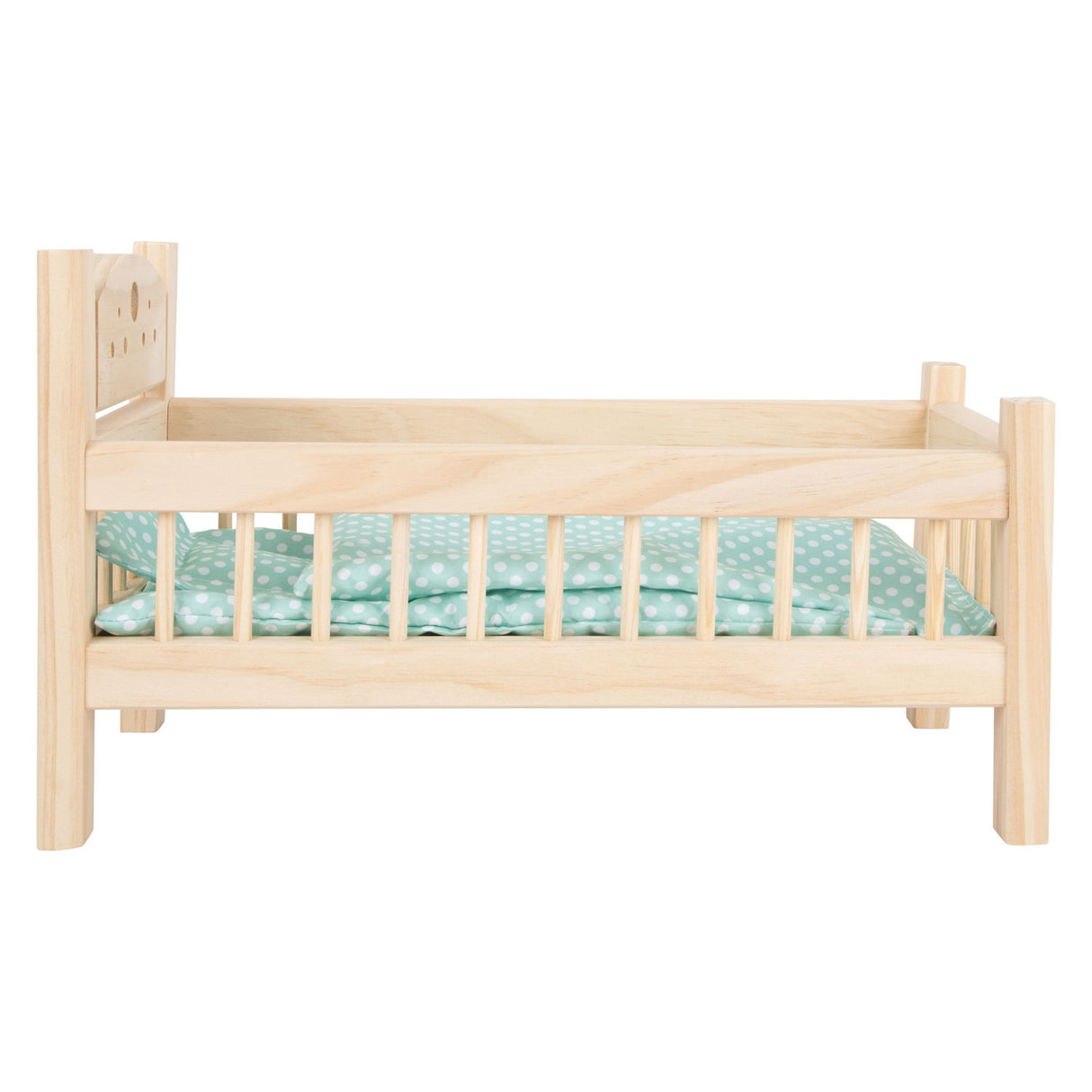 Liten fot - trämadsäng naturligtvis med sängkläder, 4LDG.