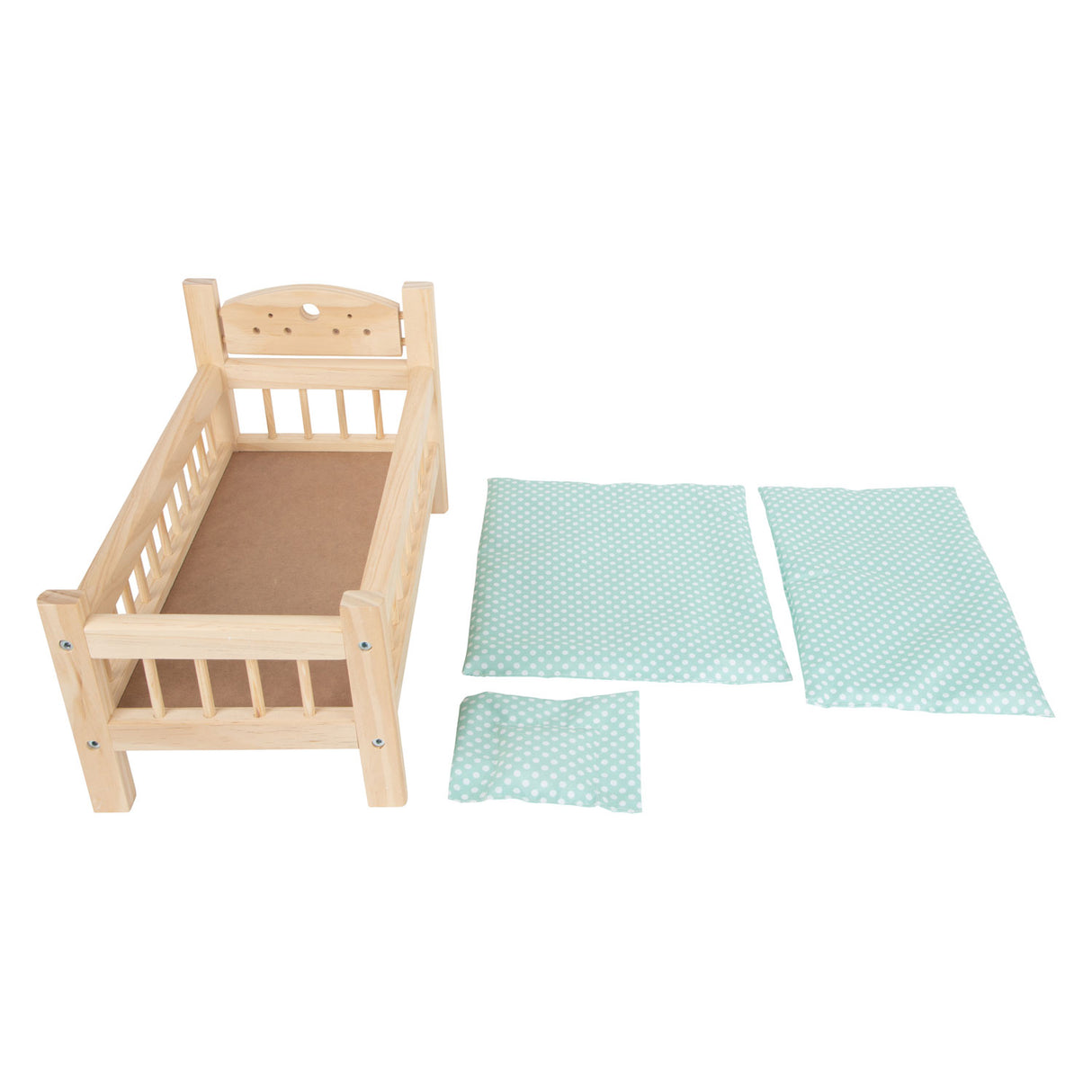Liten fot - trämadsäng naturligtvis med sängkläder, 4LDG.