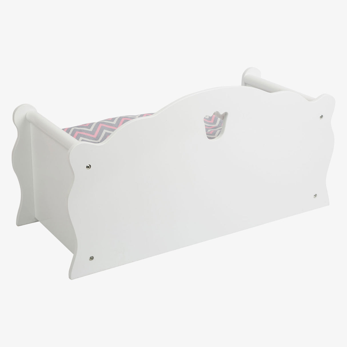 Kleines Fuß Holzpuppenbett mit Schublade und Bettwäsche, 4dlg.