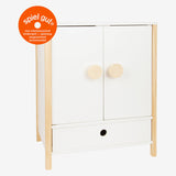 Small foot wooden doll wardrobe little button with hangers, 3dlg.