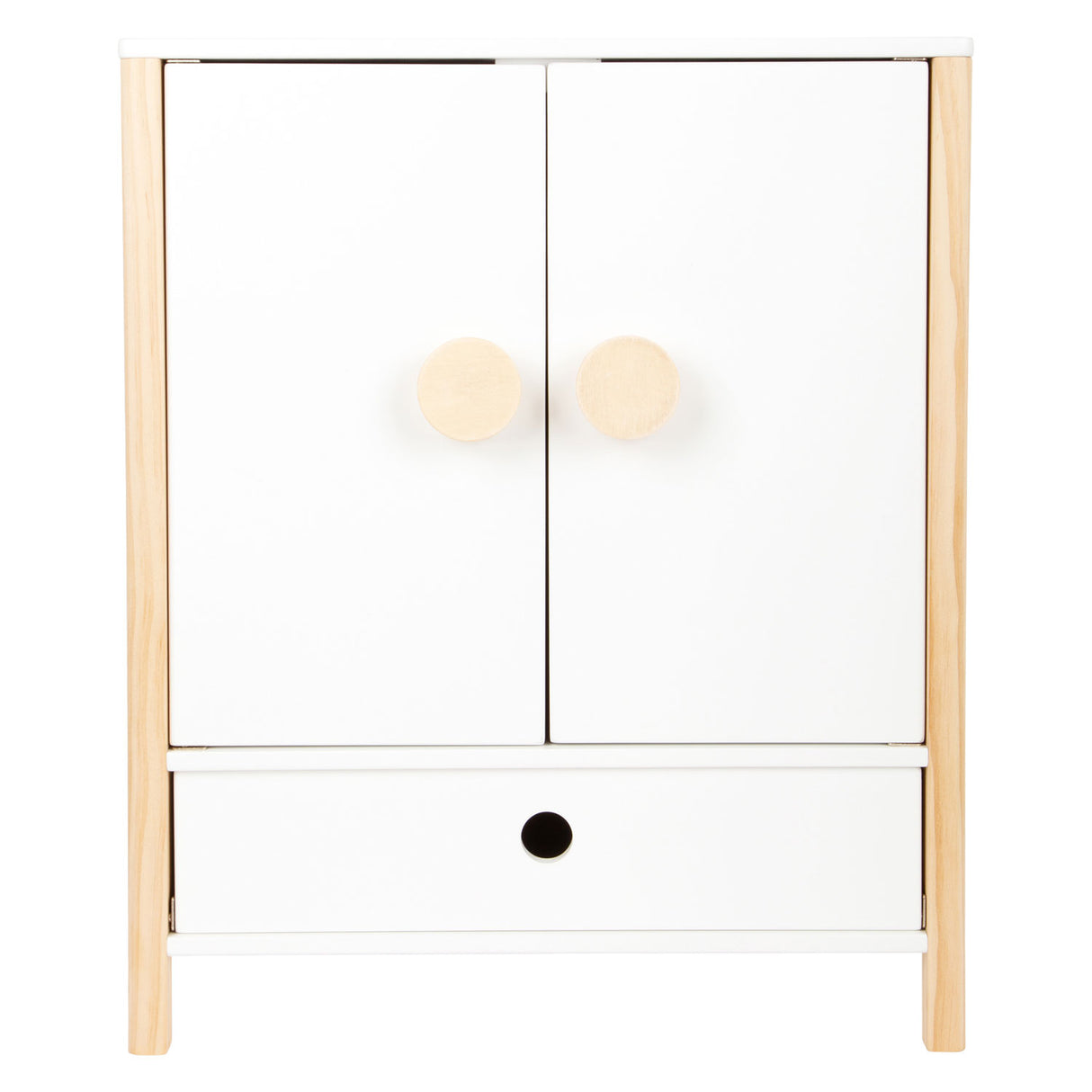 Small foot wooden doll wardrobe little button with hangers, 3dlg.