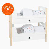Kleng Fouss Holz Holl High High Bett Little Knäppchen mam Bettwäsch, 6DLG.