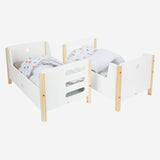 Kleng Fouss Holz Holl High High Bett Little Knäppchen mam Bettwäsch, 6DLG.