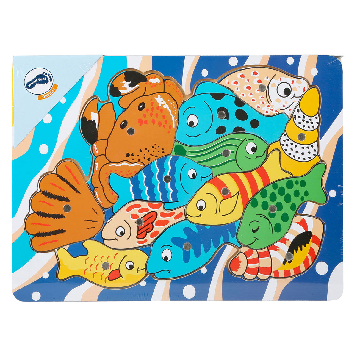 Puzzle di pesca in legno di piccoli piedi