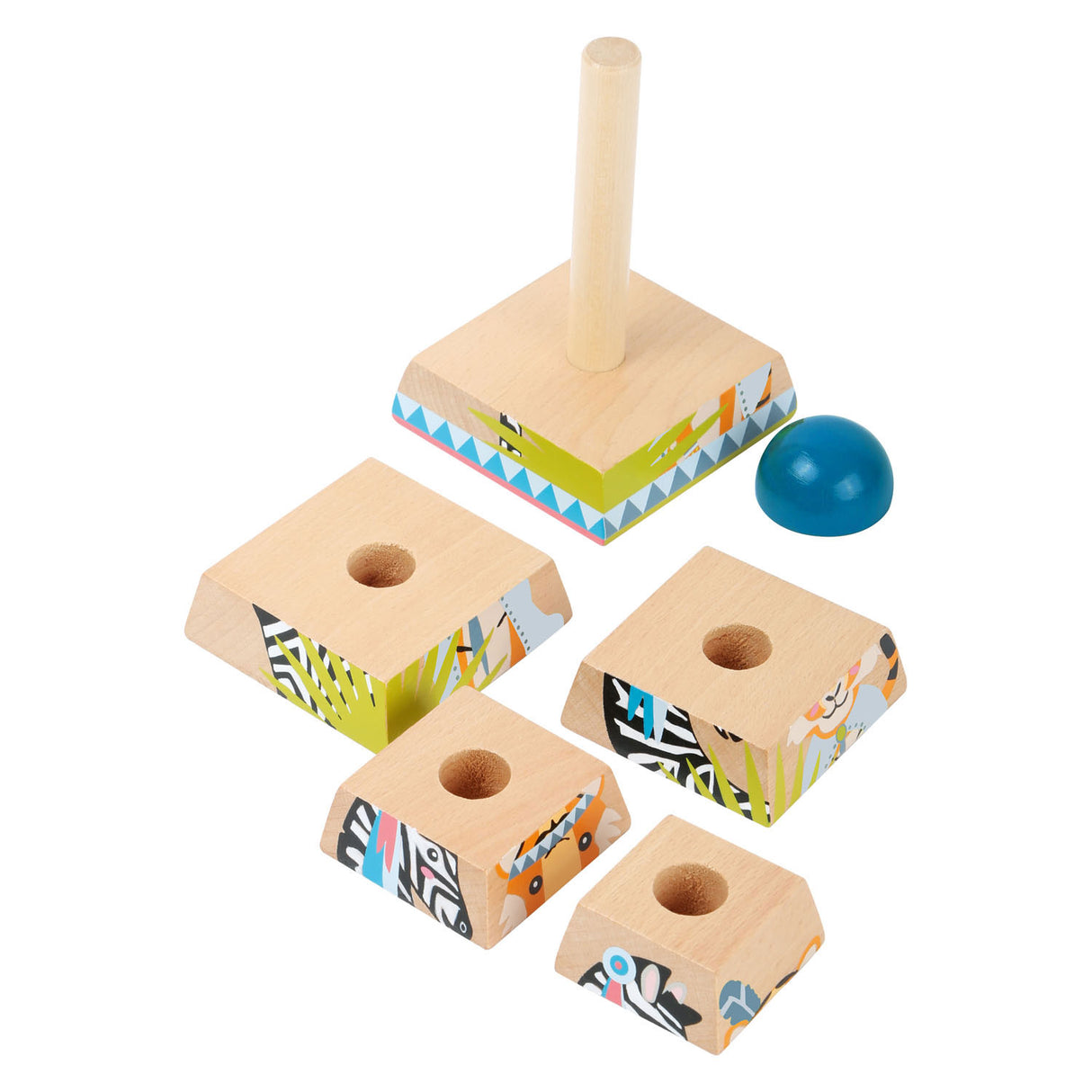 Torre de apilamiento de madera de pie pequeño, 6dlg.