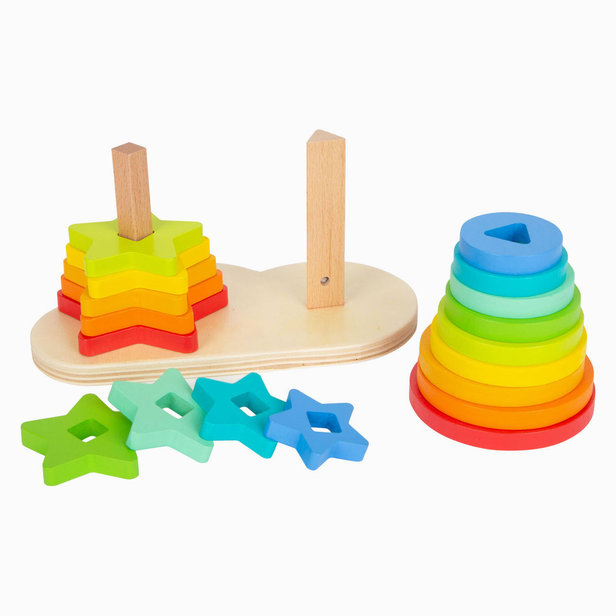 Circolo arcobaleno e stella della torre di pila di legno di piccoli piedi, 19dlg.