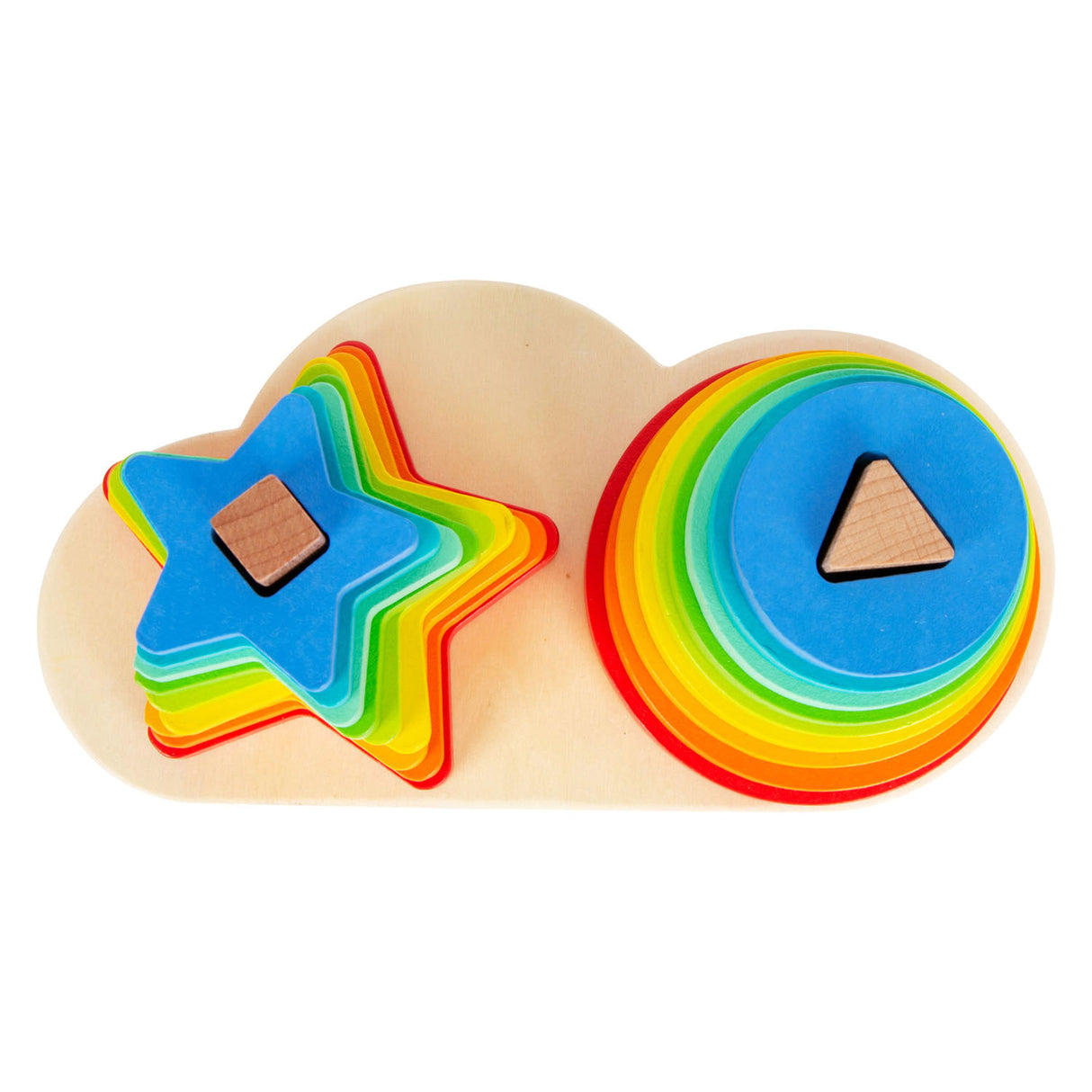 Circolo arcobaleno e stella della torre di pila di legno di piccoli piedi, 19dlg.