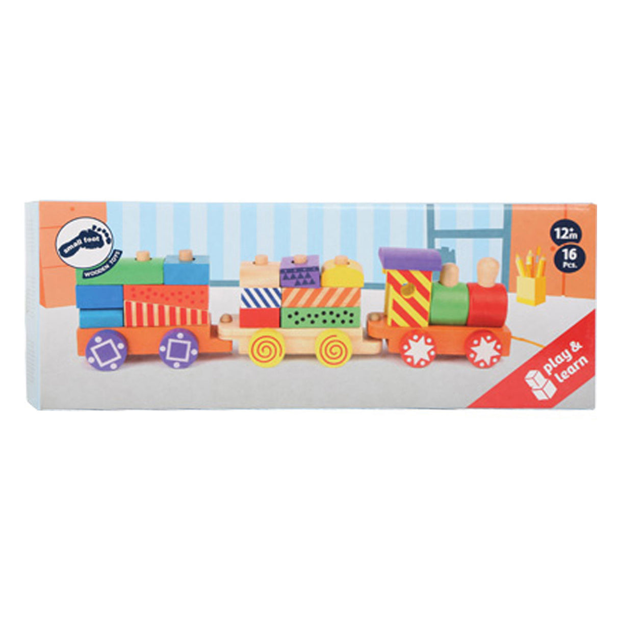 Small foot wooden stacking blocks train, 16dlg.