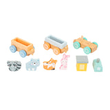 Дървен влак с малък крак с пастел горски животни, 9dlg.