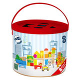 Small foot wooden building blocks zoo in form stew bucket, 50dlg.