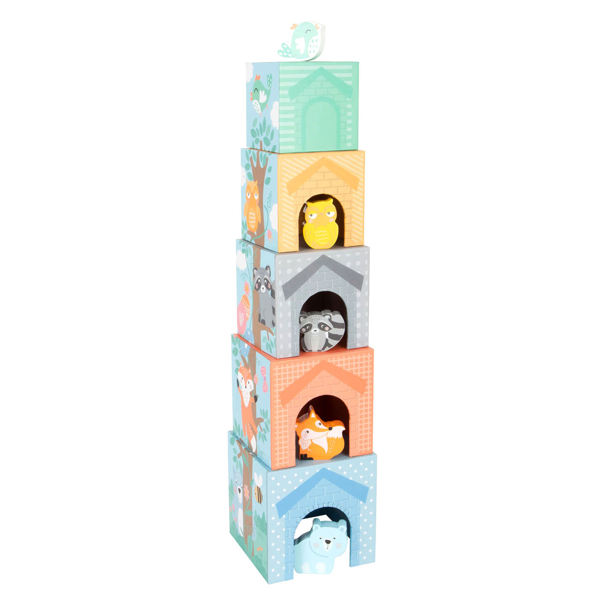 Torre di impilamento di piccoli piedi con animali da foresta Pastel, 10dlg.