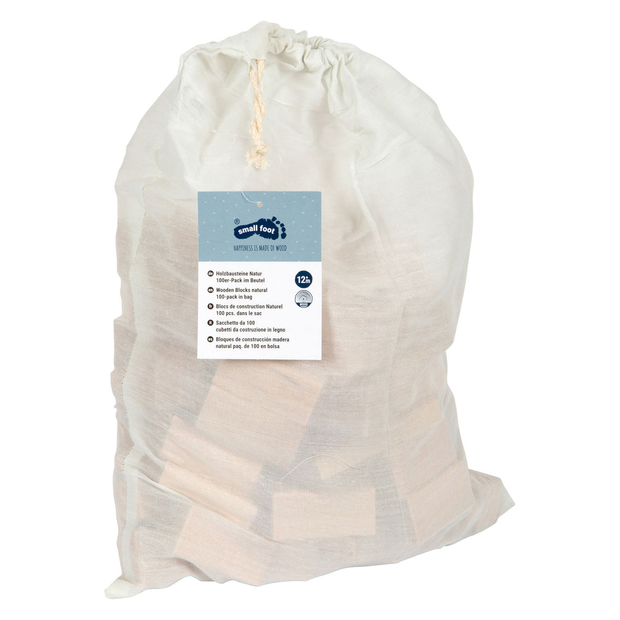 Petit pied - Blocs de construction en bois bien sûr dans le sac, 100dlg.