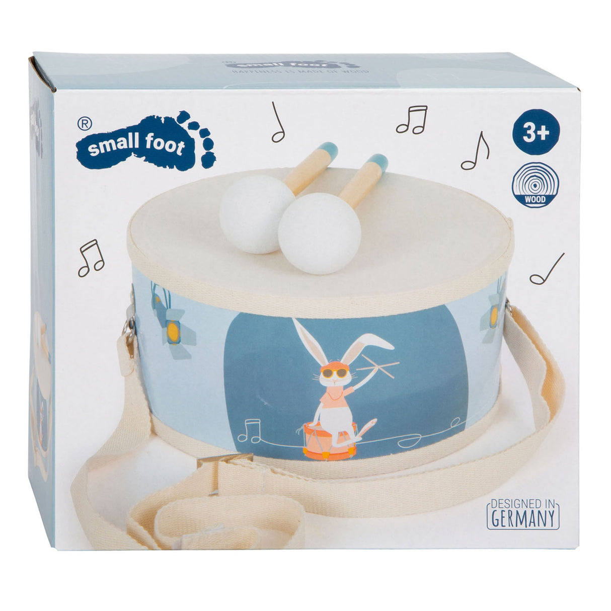 Small foot wooden drum groovy beats with sticks, 3dlg.