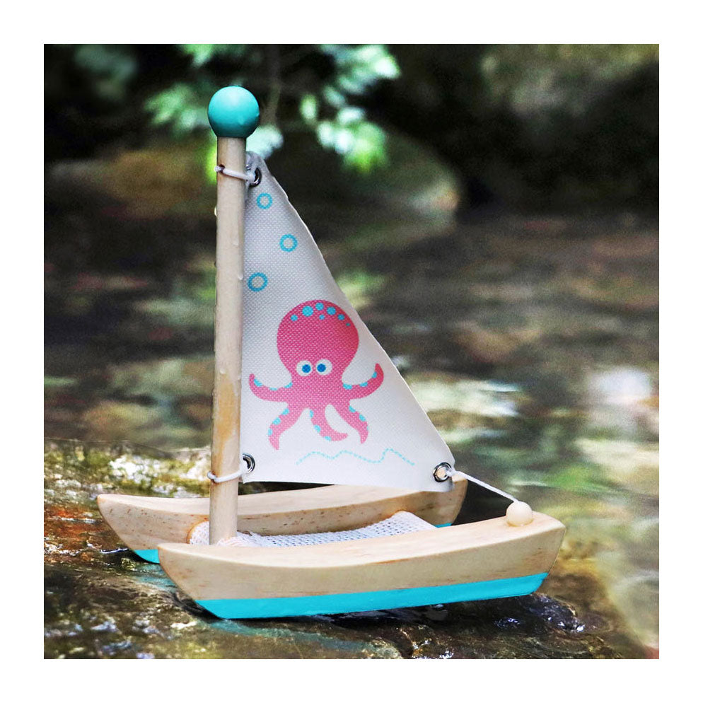 Petits jouets de bain à pied pieuvre en catamaran en bois