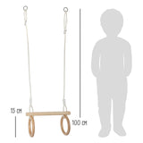 Pé pequeno - trapézio de madeira com anéis de ginástica, 100 cm