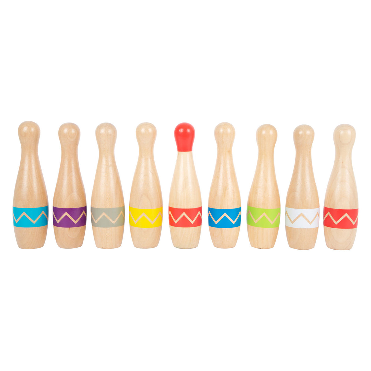 Kislábú - fából készült tekejáték cikkcakk mintával, 11 db.