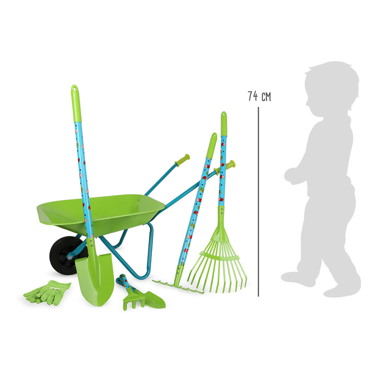 Малко краче - градински инструменти с количка зелено, 8 бр.