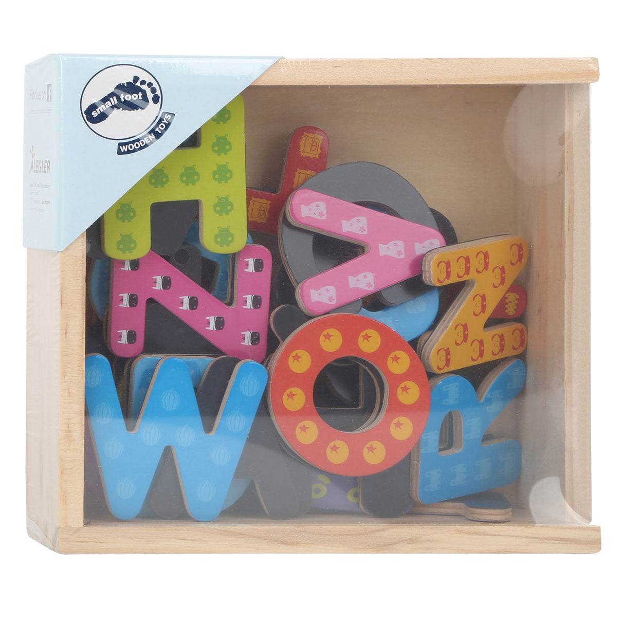 Piccole piede - lettere magnetiche in legno colore, 37dlg.