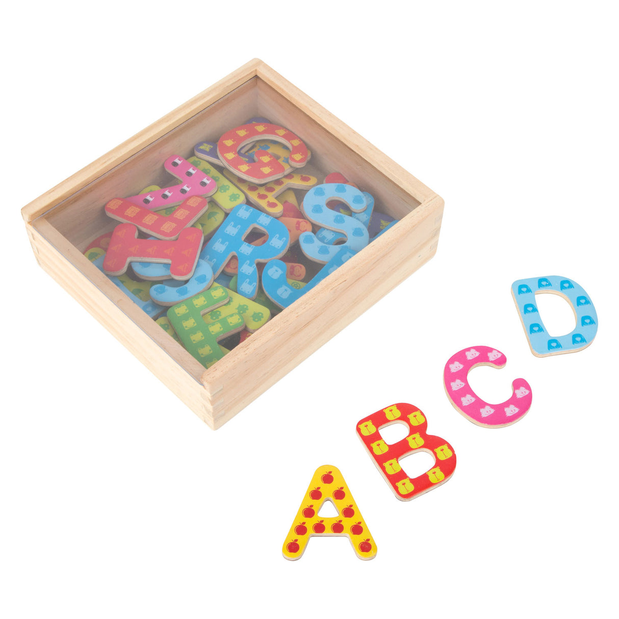 Piccole piede - lettere magnetiche in legno colore, 37dlg.