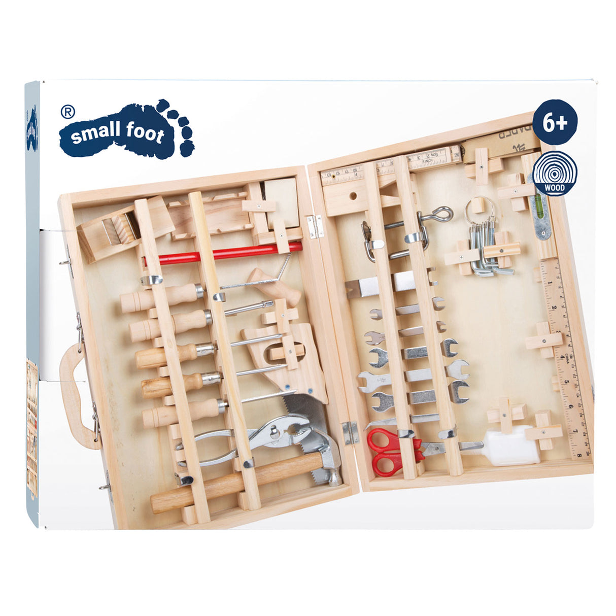 Petit pied - boîte à outils en bois Deluxe avec outils, 28dlg.