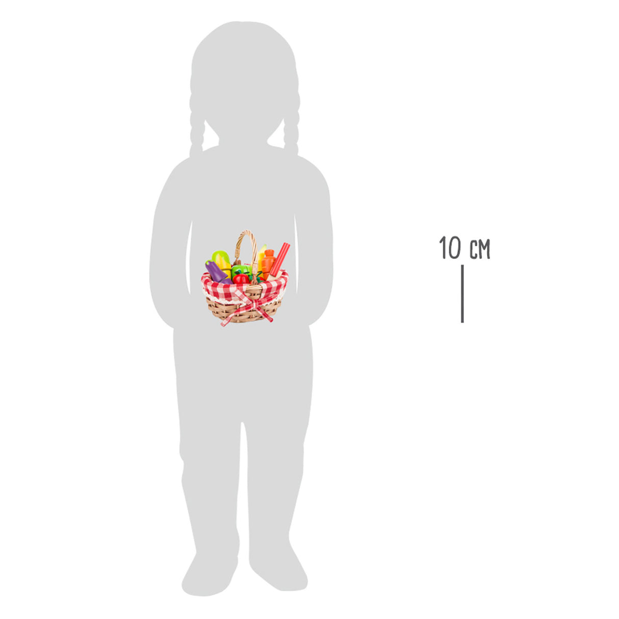 Canasta de picnic de madera de pie pequeño con fruta cortada, 15dlg.