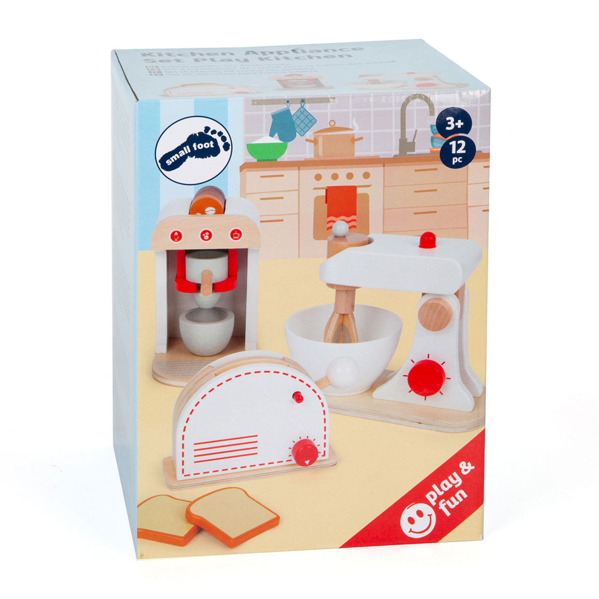 Set di apparati da cucina in legno di piccoli piedi, set di 3