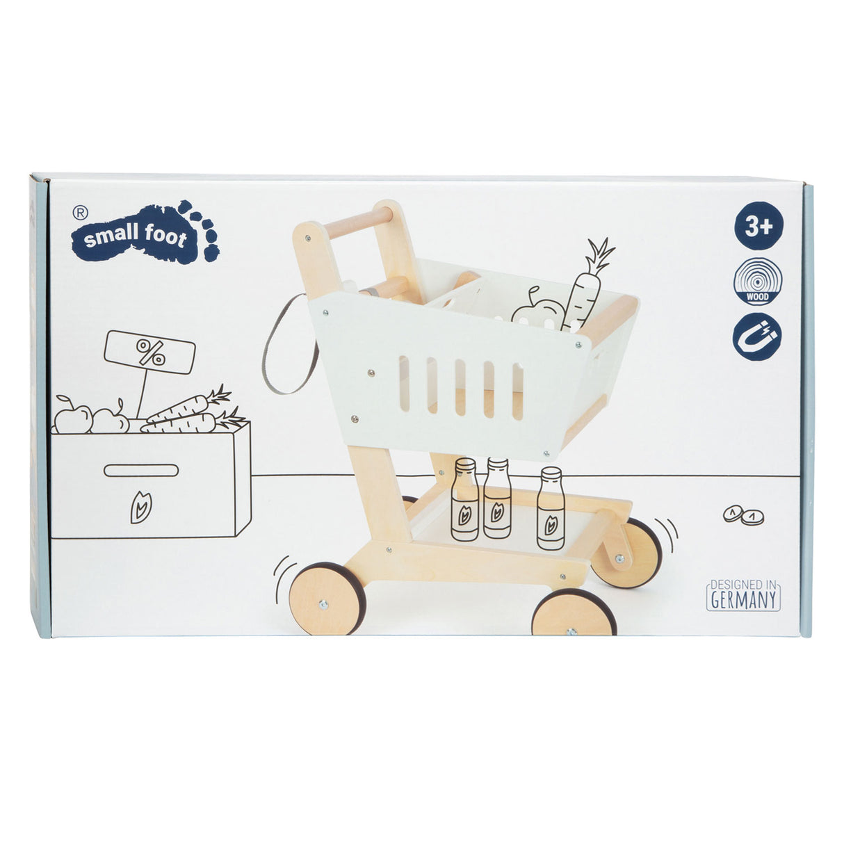 Kis láb - fából készült szupermarket bevásárlókosár fehér