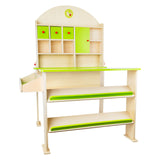 Mercado de madera y tienda de madera de pie pequeño