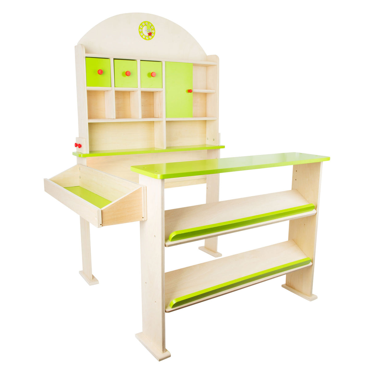 Mercado de madera y tienda de madera de pie pequeño