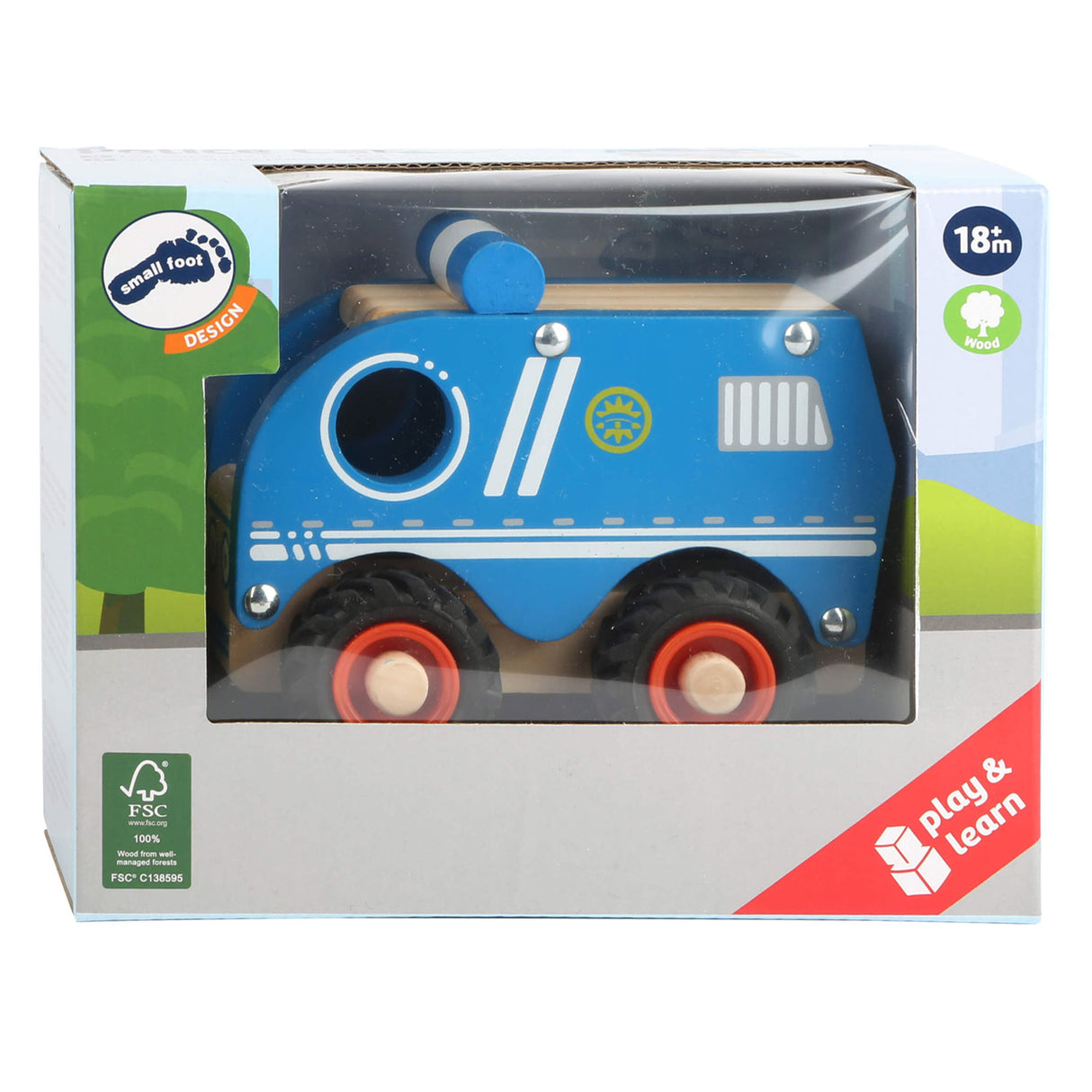 Auto di polizia di legno a piede blu blu