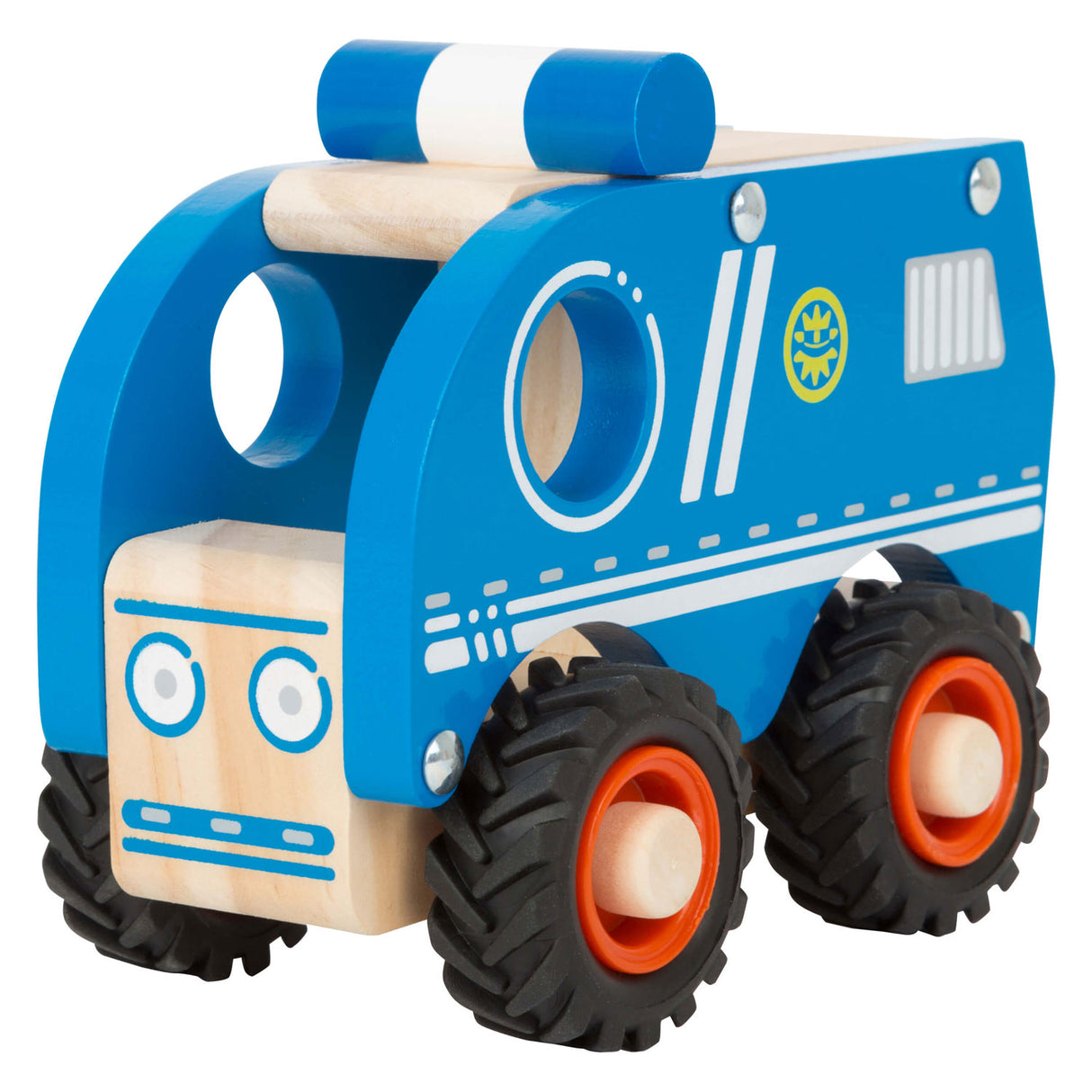 Auto di polizia di legno a piede blu blu