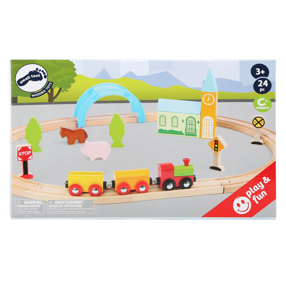 Pequeño tren de madera de madera colocó ciudad y campo, 24dlg.
