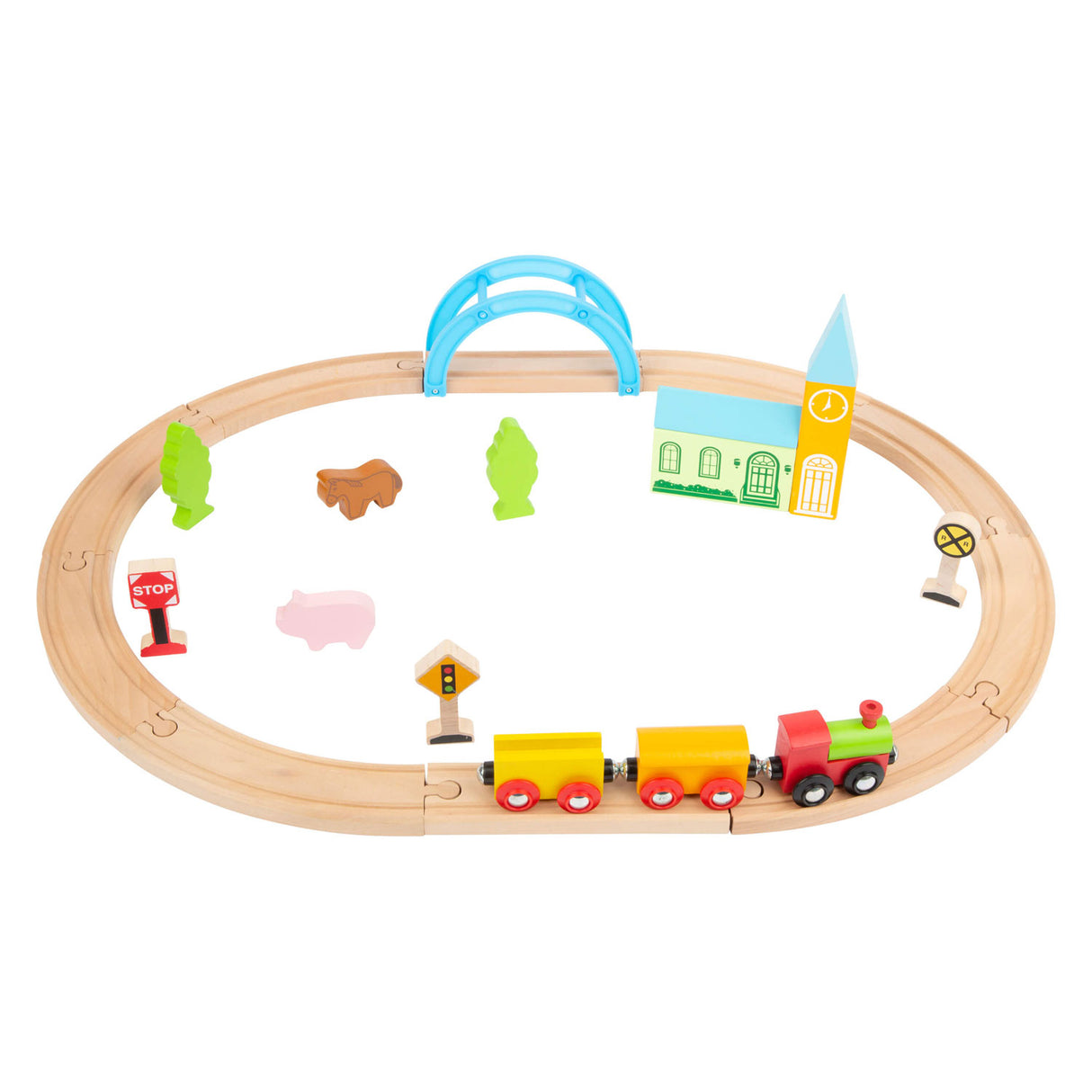 Pequeño tren de madera de madera colocó ciudad y campo, 24dlg.