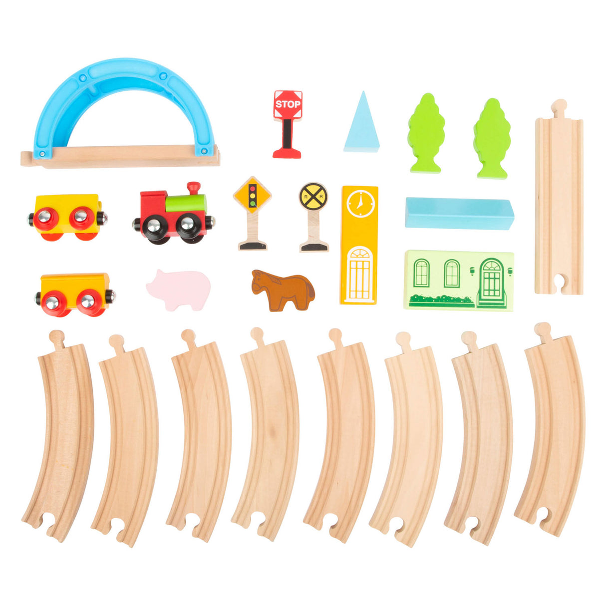 Pequeño tren de madera de madera colocó ciudad y campo, 24dlg.