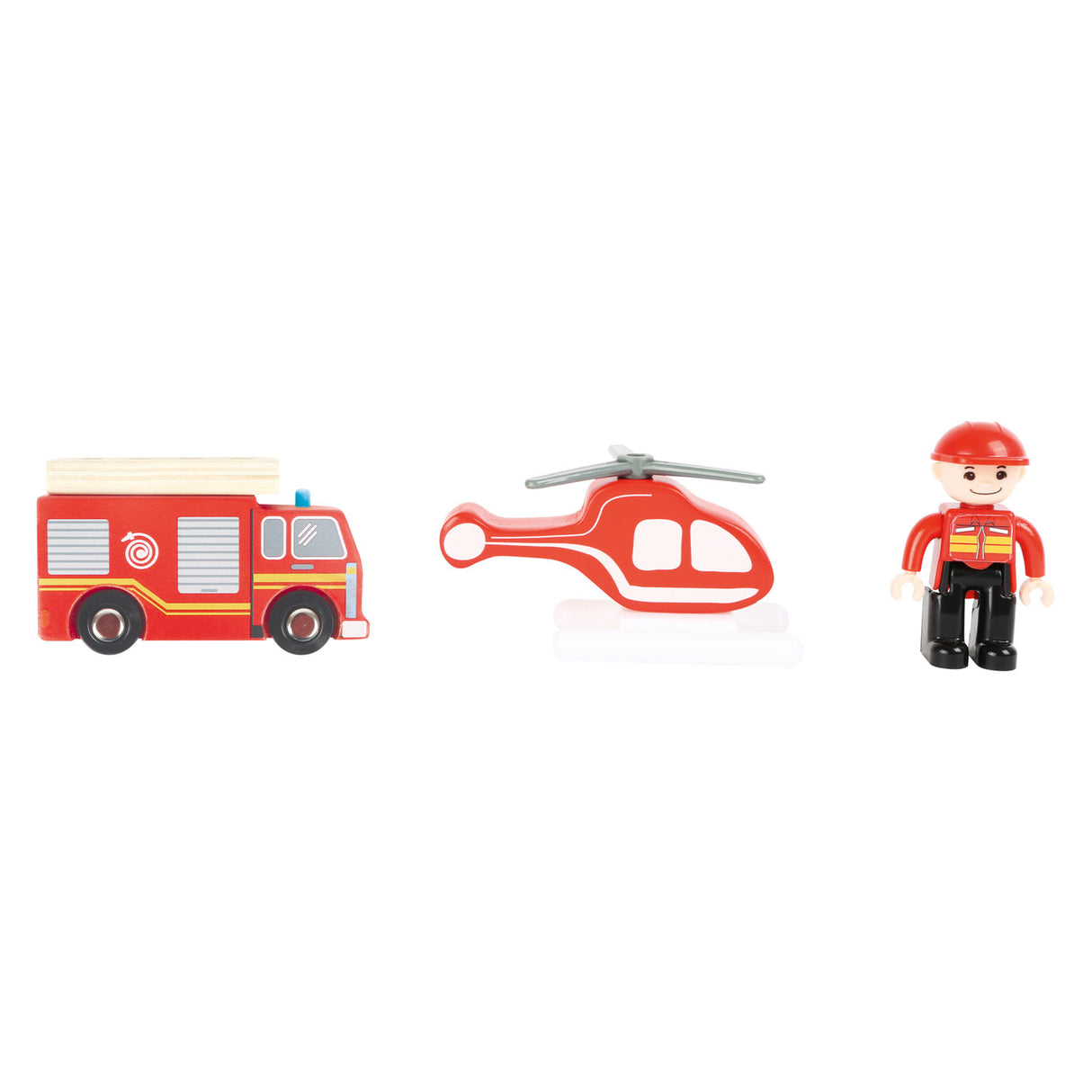 Kislábú fa tűzoltóállomás tartozékokkal, 15 db.