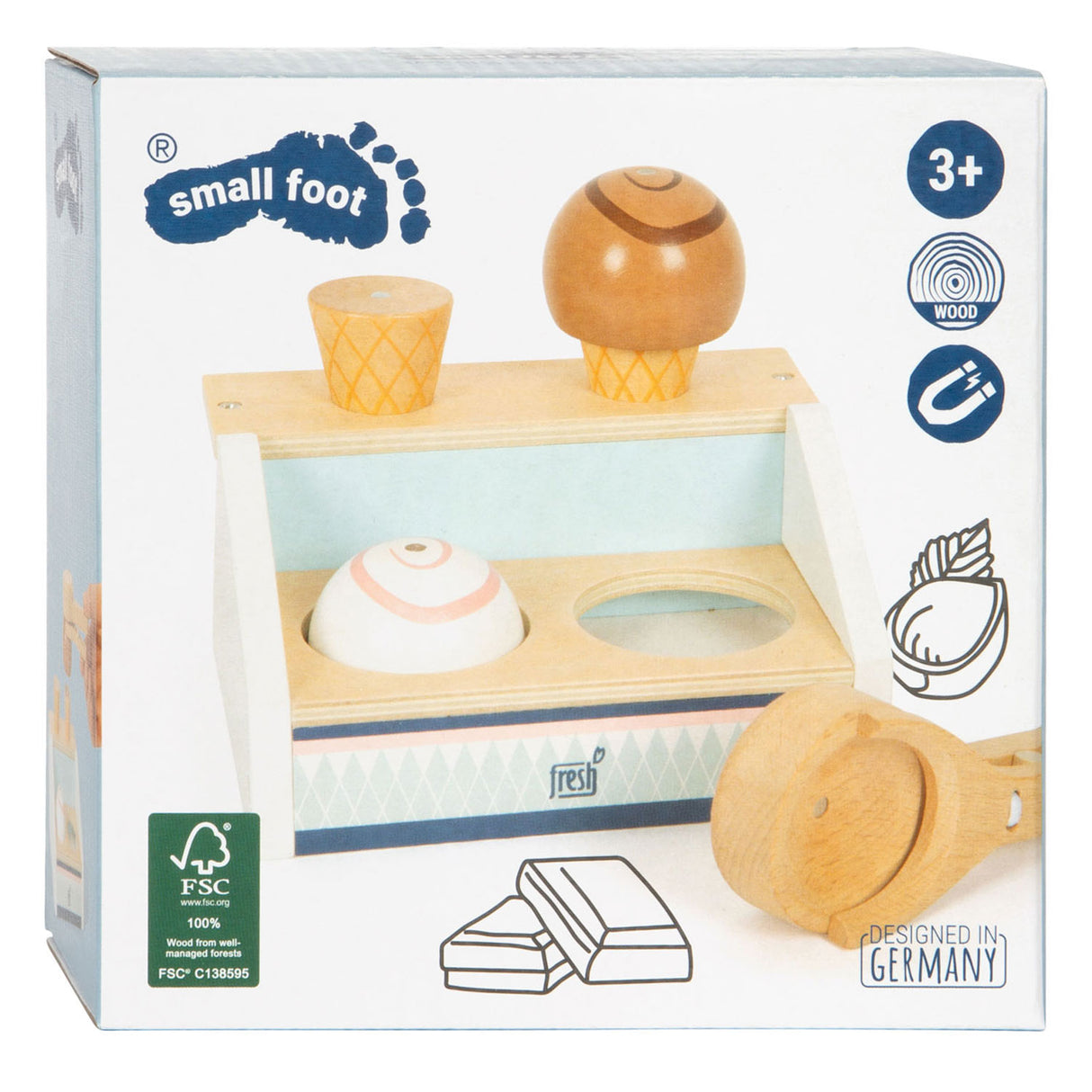 Petit pied de crème glacée compacte en bois frais, 6dlg.