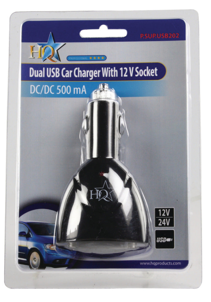 HQ P. Sup. USB202 dual USB car charger with 12 V connection