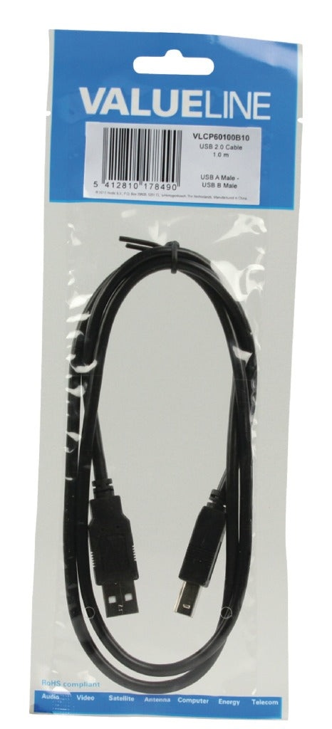 Valueline vlcp60100b10 usb 2.0 usb a male - usb b male cable 1.00 m black