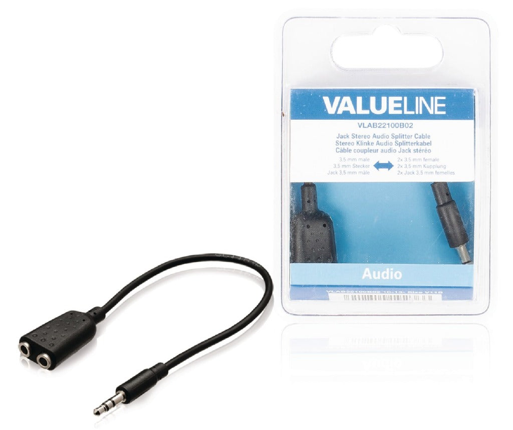 Valueline vlab22100b02 jack stereo audio splitter cable 3.5 mm male - 2x 3.5 mm female 0.20 m black
