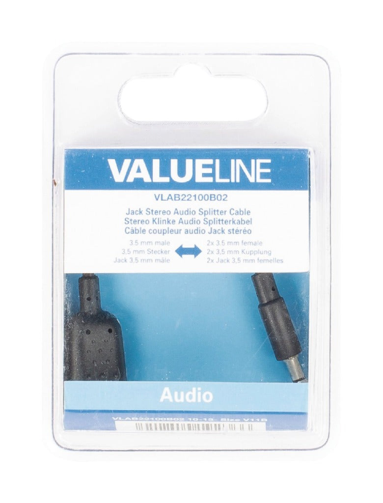 Valueline vlab22100b02 jack stereo audio splitter cable 3.5 mm male - 2x 3.5 mm female 0.20 m black