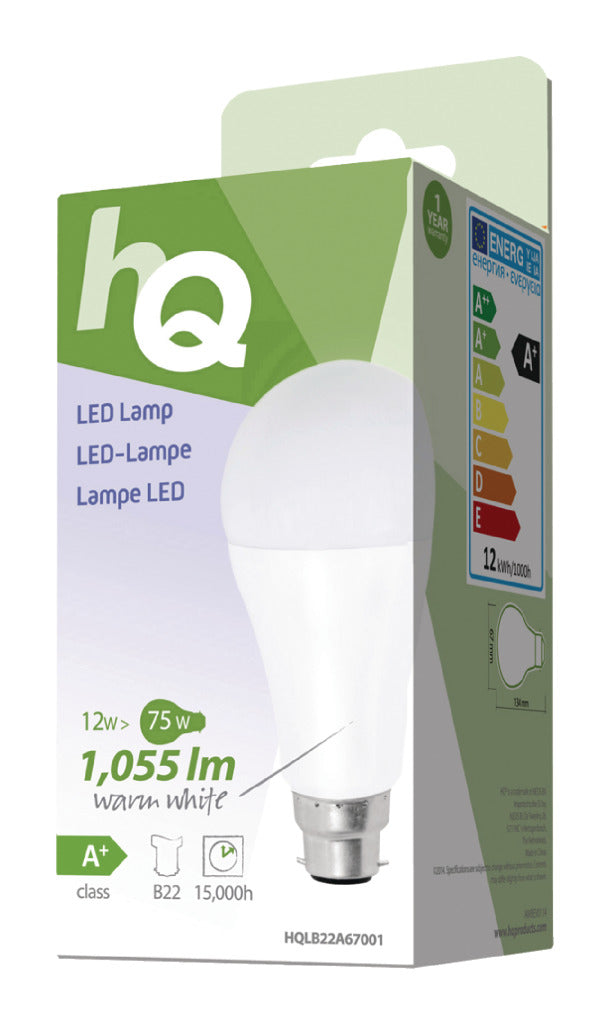 HQ LB22A67001 A67 B22 12W (75W) lampe LED