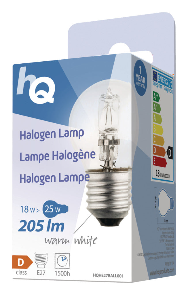 HQ HQHE27 Ball001 Halogenlamp Bogel E27 18 w 205 lm 2 800 k
