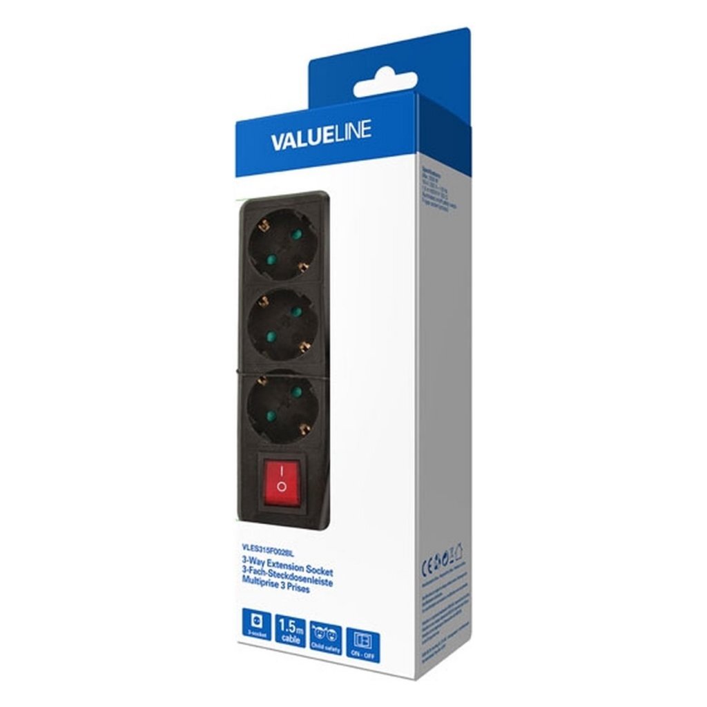 Valueline vles315f002bl 3-way black socket