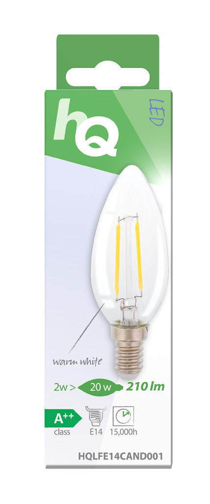 Hq lfe14cand001 led retro filament lamp e14 candle 2 w 210 lm 2700 k
