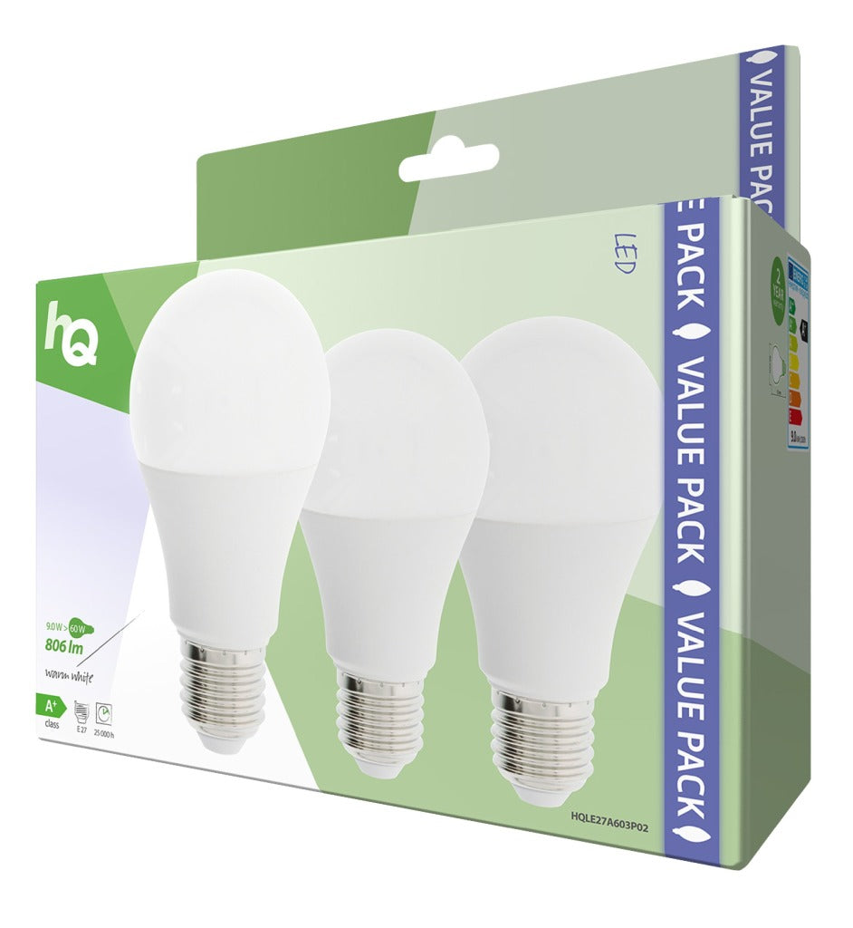 HQ LE27A603P02 LED -lampa 3 stycken E27 A60 9 W 806 lm 2700 K